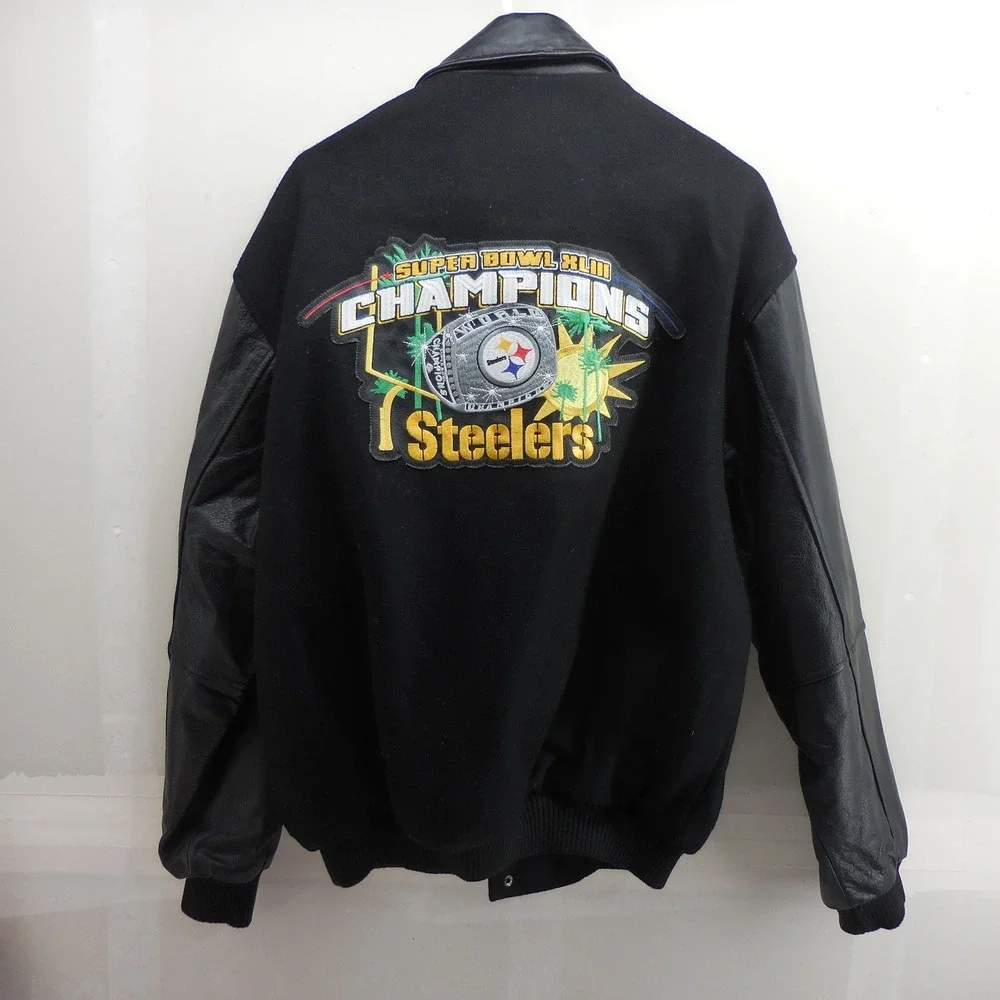 NFL Pittsburgh Steelers Super Bowl XLIII Champions Wool Leather Jacket Mens M